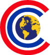 Logo van het NSCIB: wereldbol binnen een smalle blauwe en brede rode cirkel