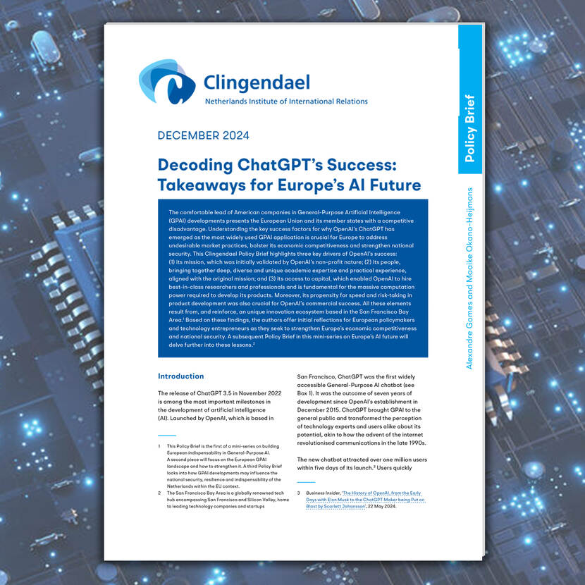 Voorkant rapport: Decoding ChatGPT’s Success:  Policy Brief Takeaways for Europe’s AI Future